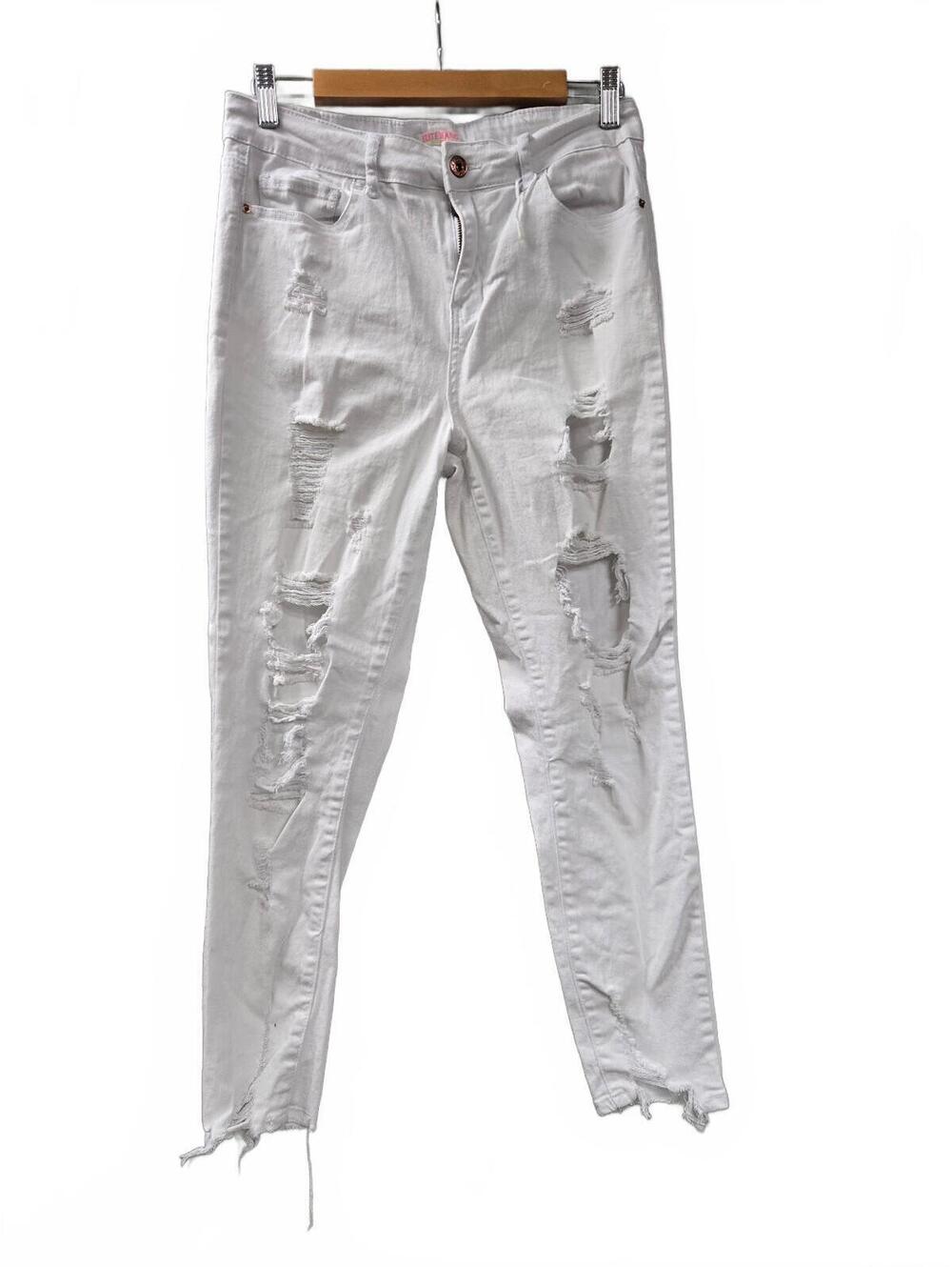 Elite Jeans White Distressed Skinny Jeans Size 13/31